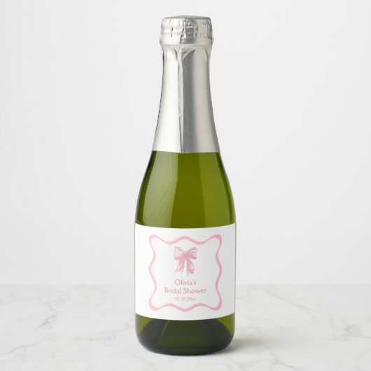 Pink Bow Brautparty Mini Champagne Schaumweinetikett (Vorderseite)