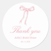 Pink Bow Brautparty Vielen Dank Runder Aufkleber (Vorderseite)