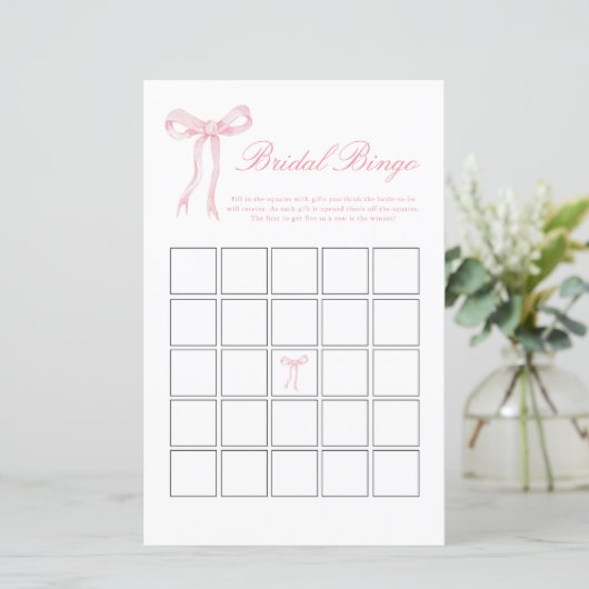 Pink Bow Bridal Bingo Pink Brautparty Game (Stehend Vorderseite)