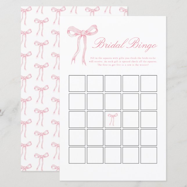 Pink Bow Bridal Bingo Pink Brautparty Game (Vorne/Hinten)
