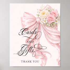 Pink Bow Bridal Shower Cards and Gifts Poster