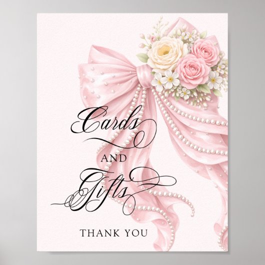 Pink Bow Bridal Shower Cards and Gifts Poster (Vorne)