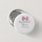 Pink bow bridal shower name date pastel stylish te button (Vorne & Hinten)