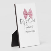 Pink bow bridal shower name date pastel stylish te fotoplatte (Seite)