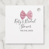 Pink bow bridal shower name date pastel stylish te geschenkanhänger (Rückseite)