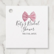 Pink bow bridal shower name date pastel stylish te
