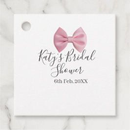 Pink bow bridal shower name date pastel stylish te geschenkanhänger