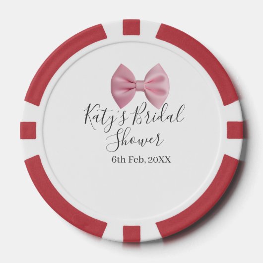 Pink bow bridal shower name date pastel stylish te pokerchips (Vorderseite)