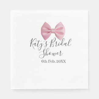Pink bow bridal shower name date pastel stylish te serviette