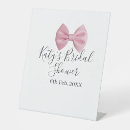 Pink bow bridal shower name date pastel stylish te sockelschild