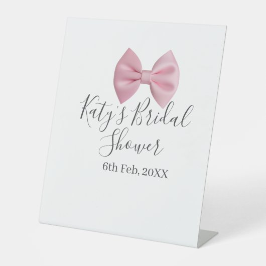 Pink bow bridal shower name date pastel stylish te sockelschild (Vorderseite)