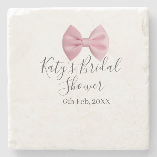 Pink bow bridal shower name date pastel stylish te steinuntersetzer (Vorderseite)