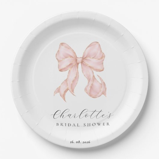 Pink Bow Bridal Shower Pappteller (Vorderseite)