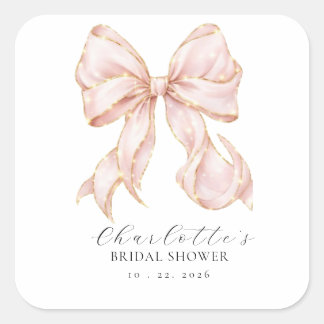 Pink Bow Bridal Shower Quadratischer Aufkleber
