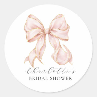 Pink Bow Bridal Shower Runder Aufkleber