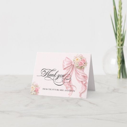 Pink Bow Bridal Shower Thank You Card Dankeskarte (Vorderseite)