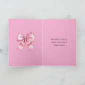 Pink Bow Brown Horse Girl Birthday Karte (Innenseite)