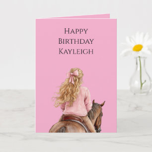 Pink Bow Brown Horse Girl Birthday Karte