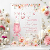Pink Bow Brunch und Bubbly Champagne Brautparty Acryleinladungen