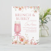 Pink Bow Brunch und Bubbly Champagne Brautparty Einladung (Stehend Vorderseite)