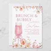 Pink Bow Brunch und Bubbly Champagne Brautparty Einladung (Vorderseite)