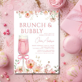 Pink Bow Brunch und Bubbly Champagne Brautparty Einladung