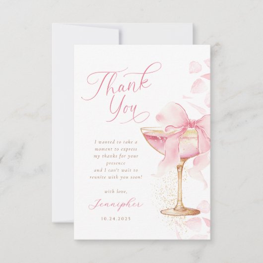 Pink Bow Brunch und Bubbly Danke Card (Vorderseite)