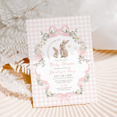 Pink Bow Bunny Gingham Floral Girl Baby Shower Einladung