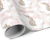 Pink Bow Bunny Rabbit Gingham Girl Birthday Geschenkpapier (Rolleneckpunkt)