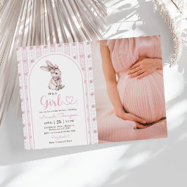 Pink Bow Bunny Vintage Rabbit Baby Shower Photo Einladung