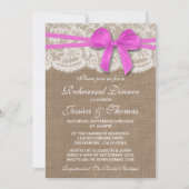 Pink Bow Burlap & Lace Hochzeit Probe Dinner Einladung (Vorderseite)