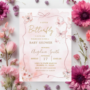 Pink Bow Butterfly Baby Dusche Einladung