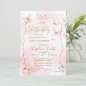 Pink Bow Butterfly Baby Dusche Einladung (Stehend Vorderseite)