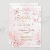 Pink Bow Butterfly Baby Dusche Einladung (Vorne/Hinten)