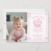 Pink Bow Cake Birthday Foto Dankeskarte (Vorderseite)