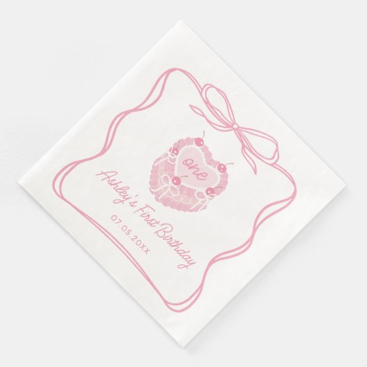 Pink Bow Cake Birthday Napkin Serviette (Ecke)