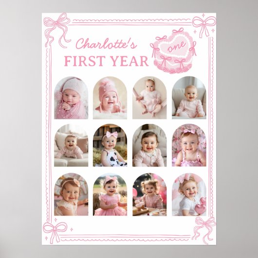 Pink Bow Cake First Year Foto Meilenstein Poster (Vorne)