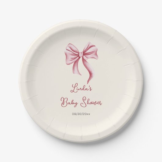 Pink Bow Calligraphy Girl Baby Shower Pappteller (Vorderseite)