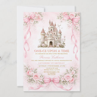 Pink Bow Castle First Birthday Einladung