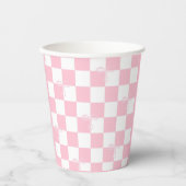 Pink Bow Checkered Girly Baby Dusche Pappbecher (Vorderseite)