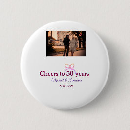 Pink bow cheers to 50 years anniversary wedding  button