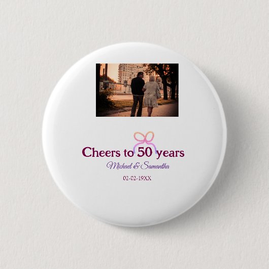 Pink bow cheers to 50 years anniversary wedding button (Vorderseite)