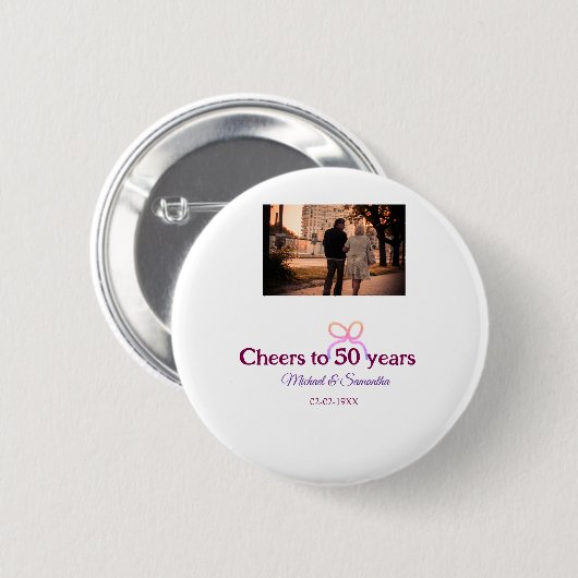 Pink bow cheers to 50 years anniversary wedding  button (Vorne & Hinten)