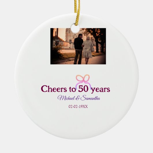 Pink bow cheers to 50 years anniversary wedding  keramik ornament (Vorne)