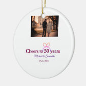 Pink bow cheers to 50 years anniversary wedding  keramik ornament (Links)