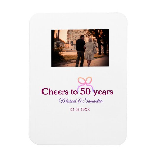 Pink bow cheers to 50 years anniversary wedding  magnet (Vertikal)