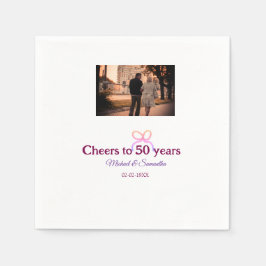 Pink bow cheers to 50 years anniversary wedding  serviette