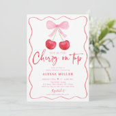 Pink Bow Cherry auf Top Baby Dusche Einladung (Stehend Vorderseite)