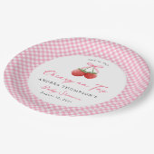 Pink Bow Cherry auf Top Gingham Baby Dusche Pappteller (Schrägansicht)
