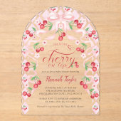 Pink Bow Cherry Baby Dusche Acryleinladungen (Vorderseite)
